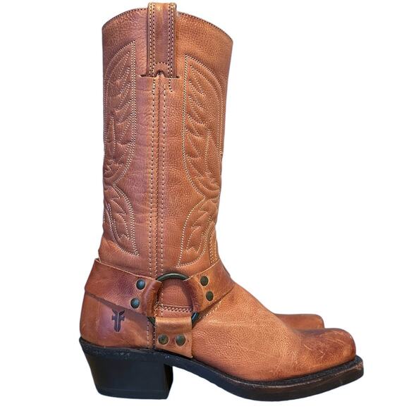 Frye Vintage Peach Eagle Harness Leather Mid Calf Boots Size 6 - Picture 13 of 13